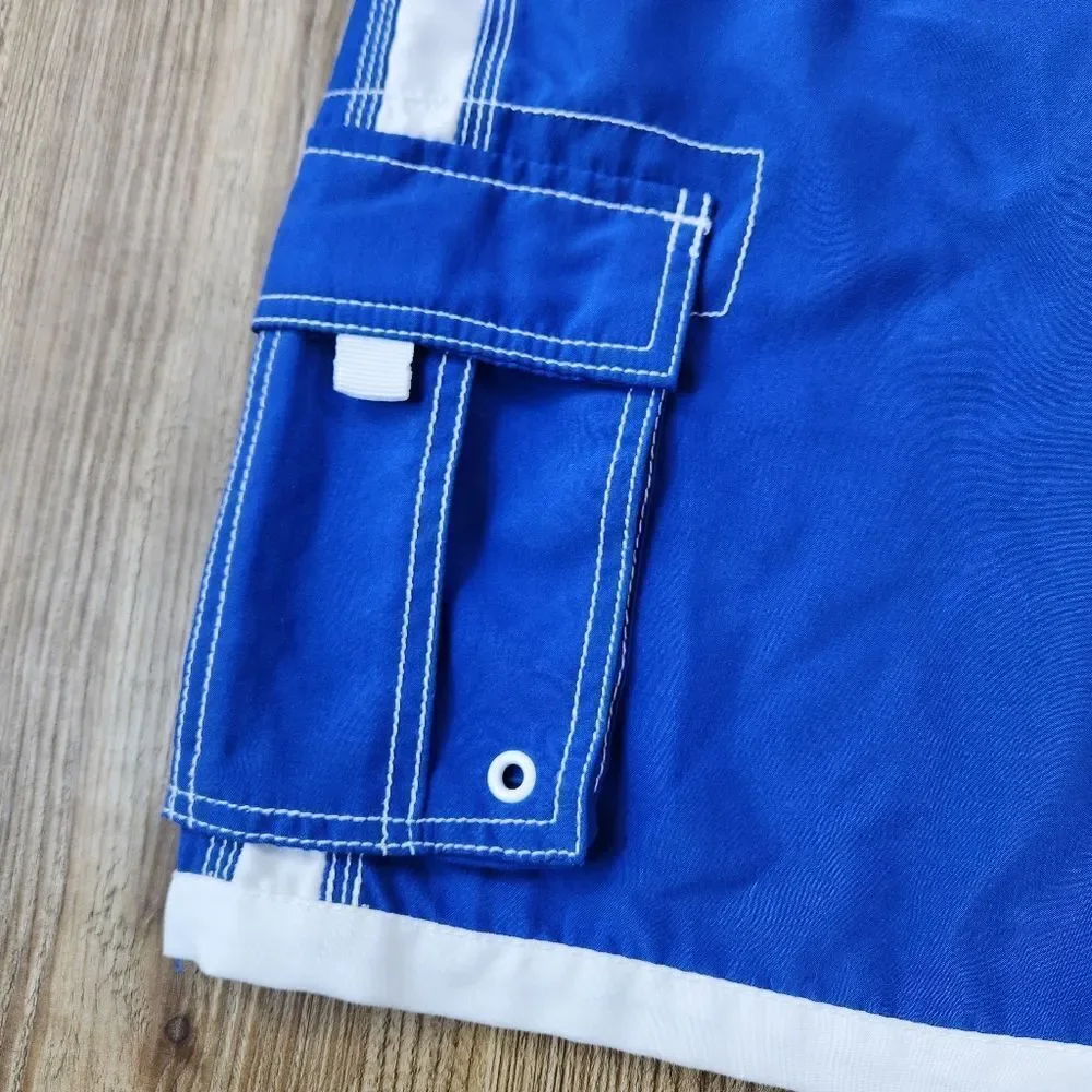 💜Cherokee Blue & White Board Swim Shorts Youth Medium
